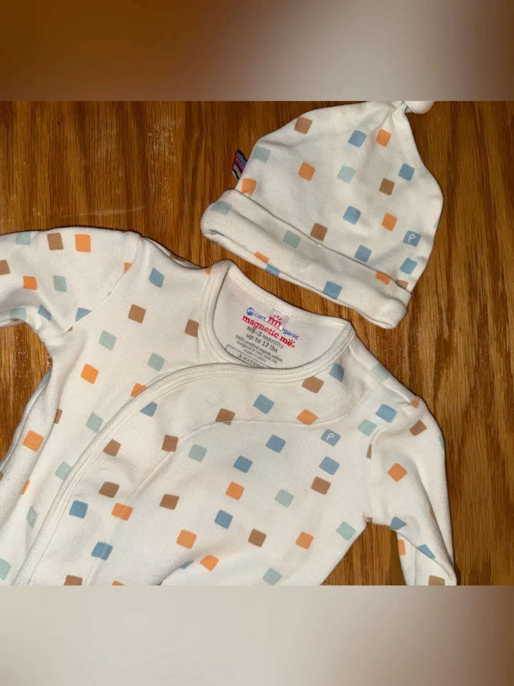 Magnetic Me White Baby Onesie with Multicolored Square Print